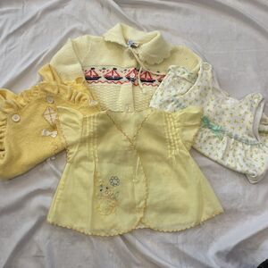 Lot of 4 Vintage Baby clothes Yellow Carters, Buster Browns Girls